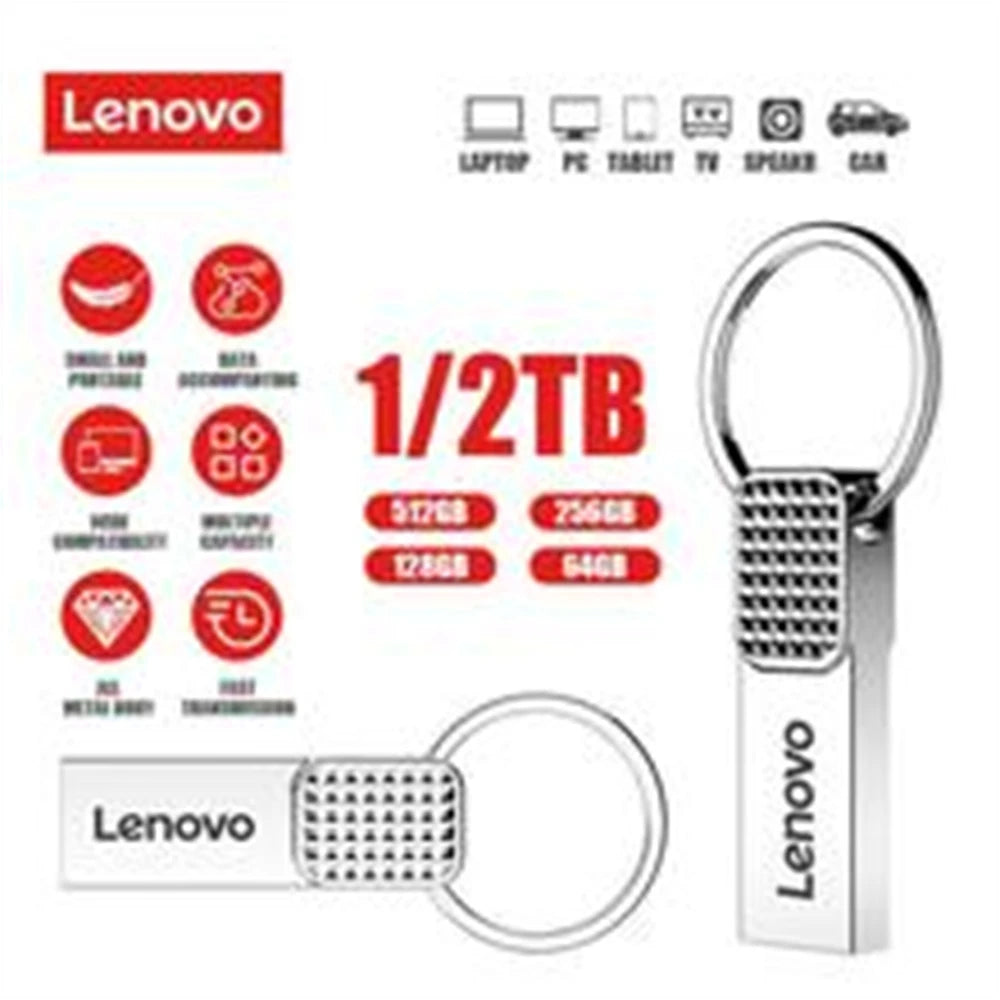 Lenovo Original 2TB Metal USB Pendrive 1TB 128GB Large Capacity Portable Flash Drive USB 3.0 High-Speed File Transfer for Phone