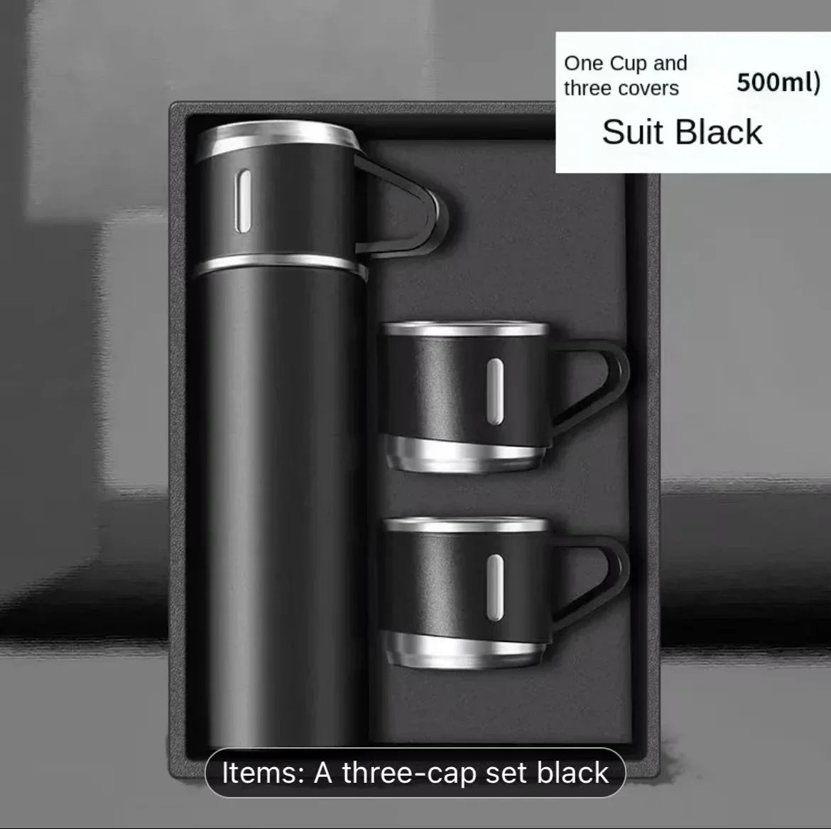 Thermos isolé avec trois veds, conservation chaude et froide de 24 heures, emballage cadeau en acier inoxydable