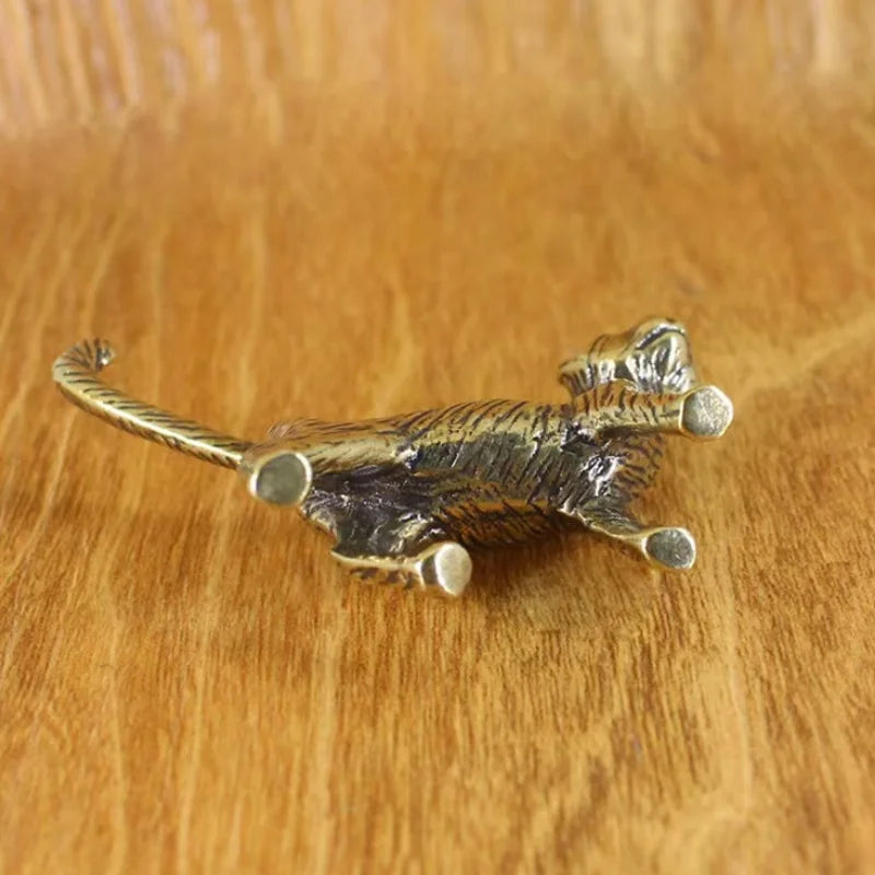 Creative Retro Brass Little Pet Cat Statue Interesting Mini Long-Tailed Cat Tabletop Ornament Miniature Home Decor Crafts Gift