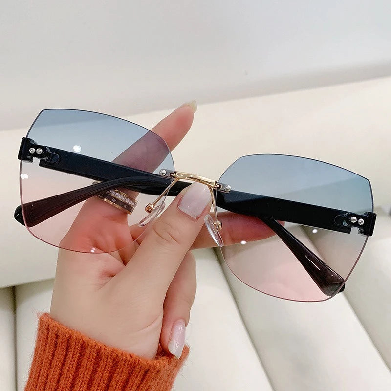 Sunglasses For Women Fashion Rimless Beach Gradient Sunglass Lady Retro Summer Sunglasses UV400