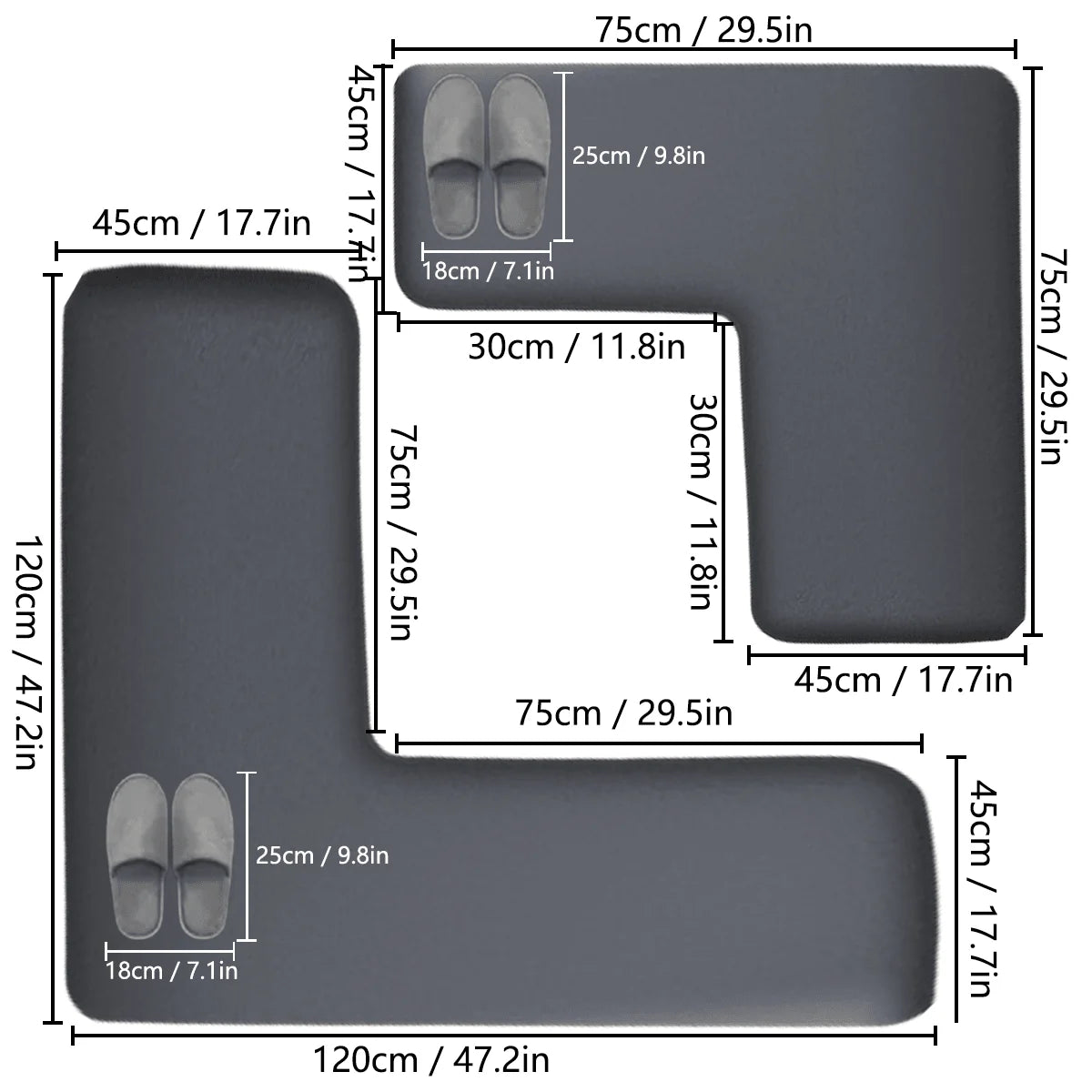 Thickened L-shaped kitchen dirt-resistant flannel water-absorbent and oil-absorbent mat non-slip soft carpet