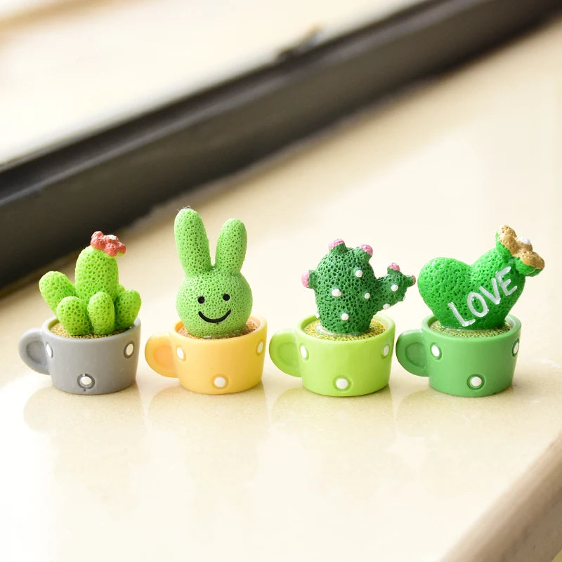 4Pcs/set Resin Succulent Cactus Mini Green Plant Bonsai Small Tree Pot Car Office Home Living Room Decoration Wedding Party Gift