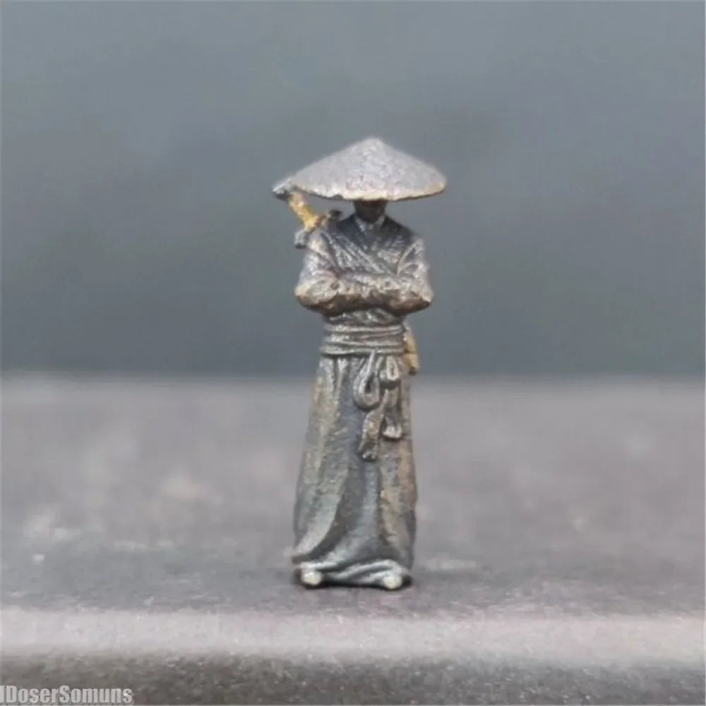 1:64 Copper Chinese Kung Fu Swordsman Figure Desk Ornament Fairy Garden Miniatures for Plant Decoration Sand Table Layout Gift