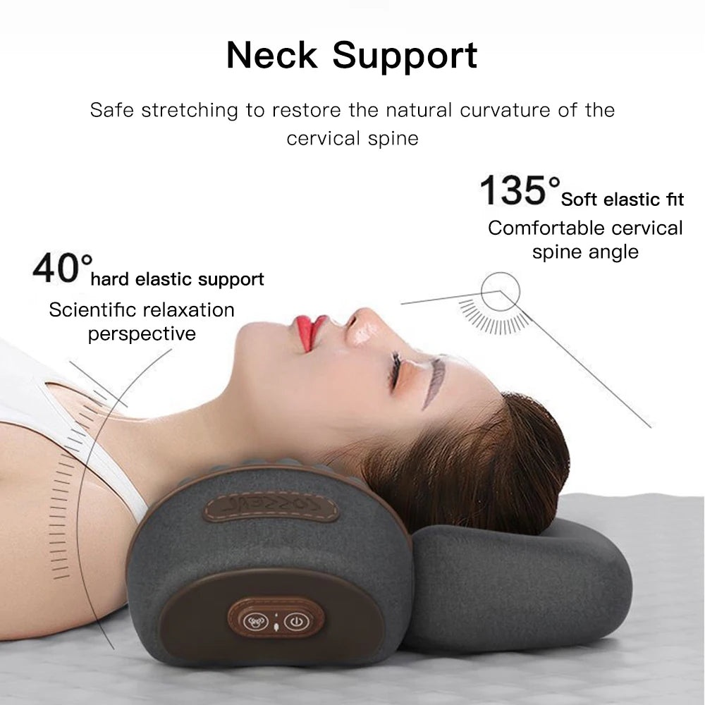 Electric Neck Massager Pillow Vibration Heating Massage Neck Traction Stretcher Support Cervical Spine Pain Relief Sleep Relax