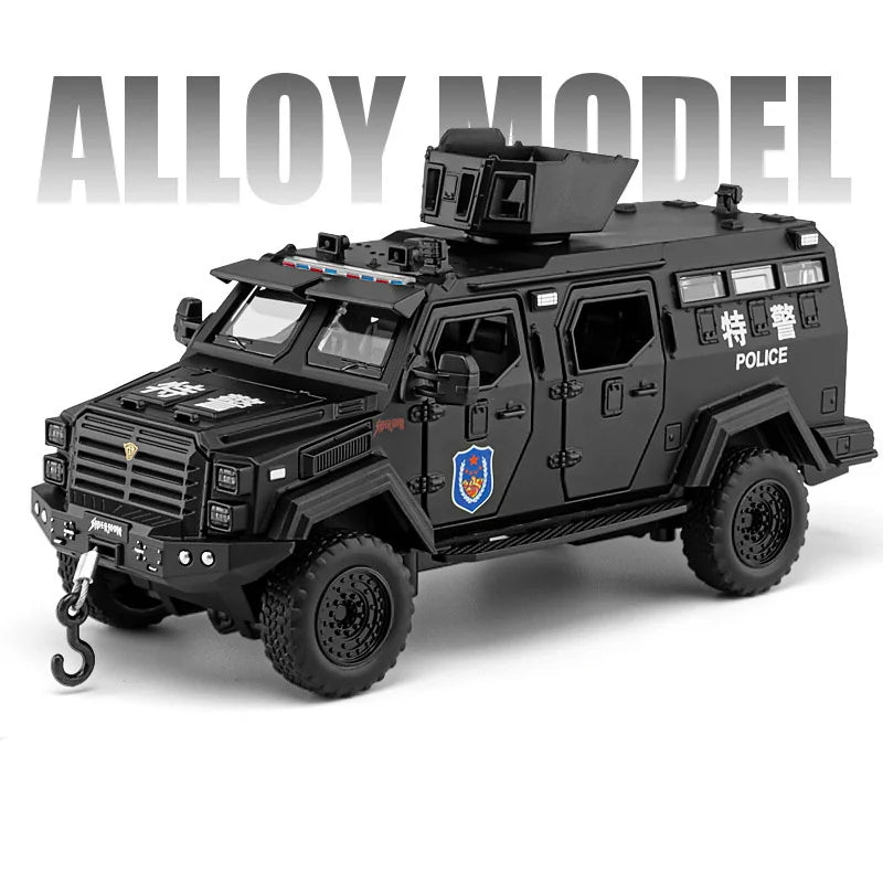 1:32 Alloy Sword Toothed Tiger Armored Vehicles Model Diecasts Metal Police Explosion Proof Car Model Sound and Light Kids Gifts