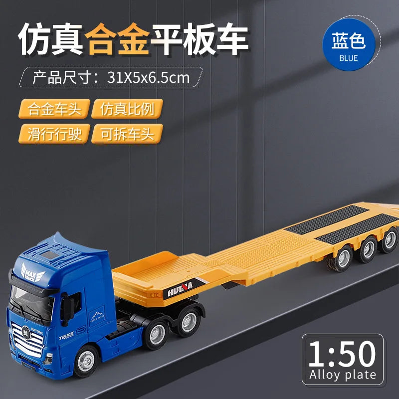 Huina 1/50 Alloy Dump Truck Flat Trailer Fuel Tank Car Model Removable Engineering Transport Container Lorry Vehicle Toy For Boy