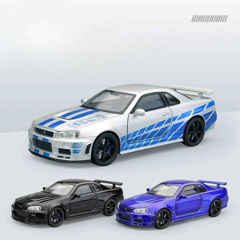 1:32 Nissan Skyline GTR R34 Alloy Scale Model Car Diecast Metal Vehicle Sound＆Light Collectible Children Toy Gifts