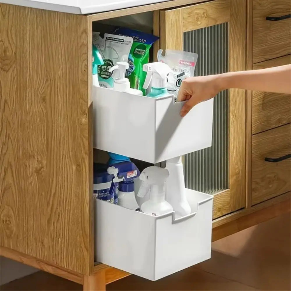 Portable Pull Out Cabinet Drawer Organizer Slide Out Space Saving Storage Shelves Plastic Storage Rack