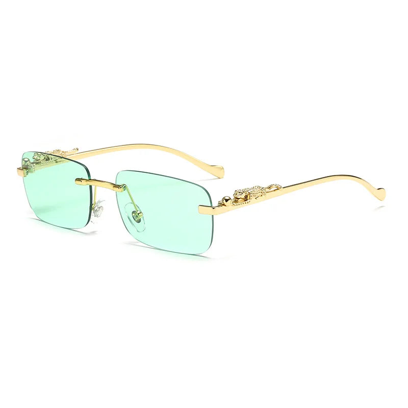 New Rimless Rectangle Vintage Metal Leopard Head Sunglasses Fashion Frameless Tinted Glasses Shades for Women Men