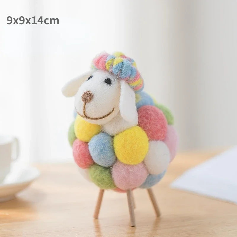 Handmade wool felt filled sheep small ornaments creative ins bedroom desktop home furnishings statue miniature crafts pendant