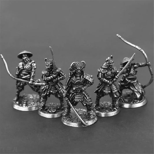 Japanese Shogunate Samurai Soldier Figurines Copper Miniatures Vintage Metal Soliders Model Statue Desktop Ornament Decoration