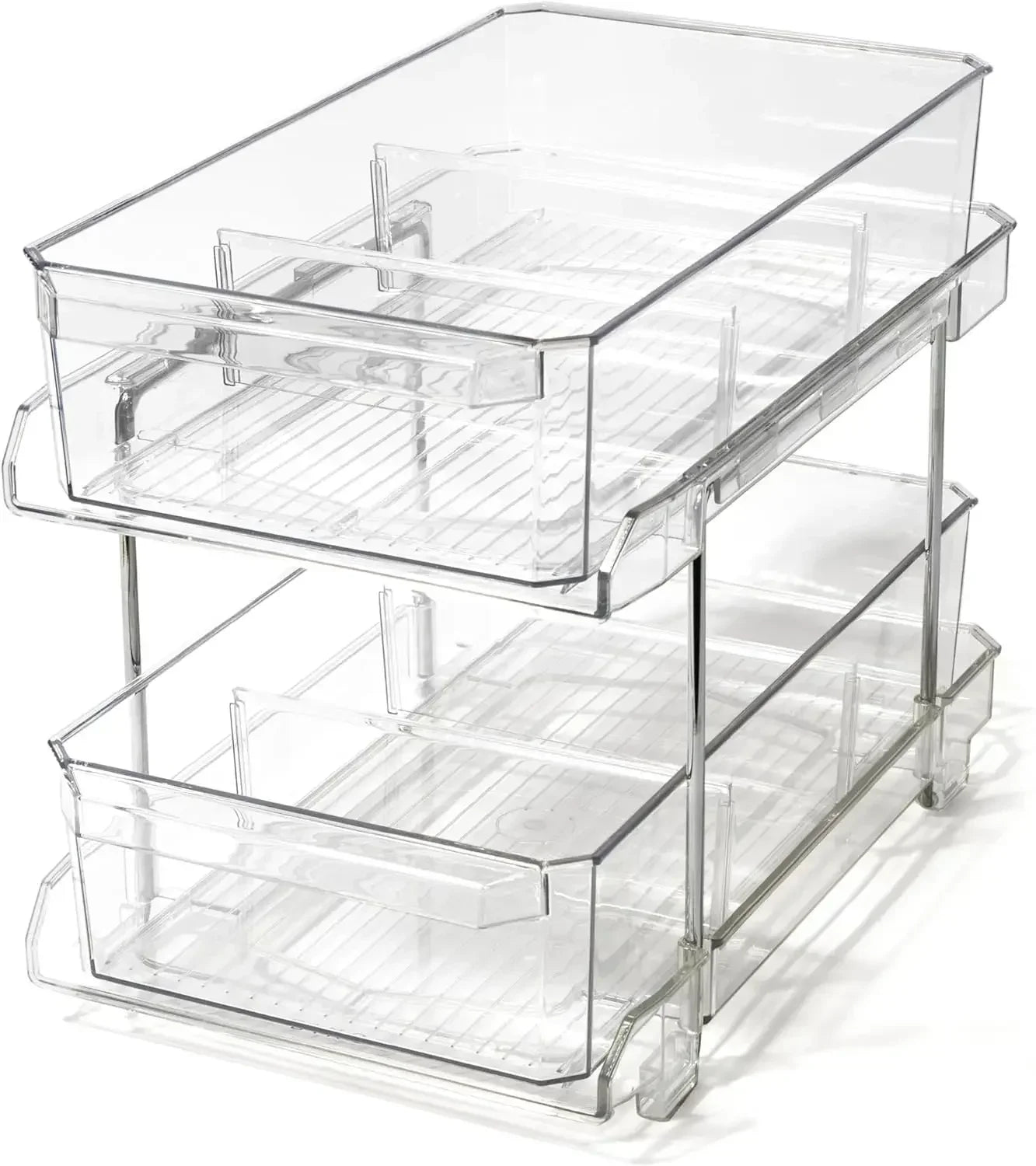 2 Tier Organizer with Dividers, Vanity Countertop Closet Organization, Refrigerator Organizers Storage, Kitchen Pantry Cabinet