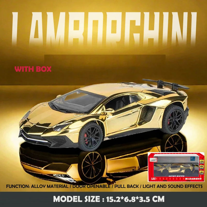 1:32 Electroplated Lamborghini SVJ LP750 Super Car Model with Sound Light Children Boy Diecast Toy Vehicle Miniature Voiture