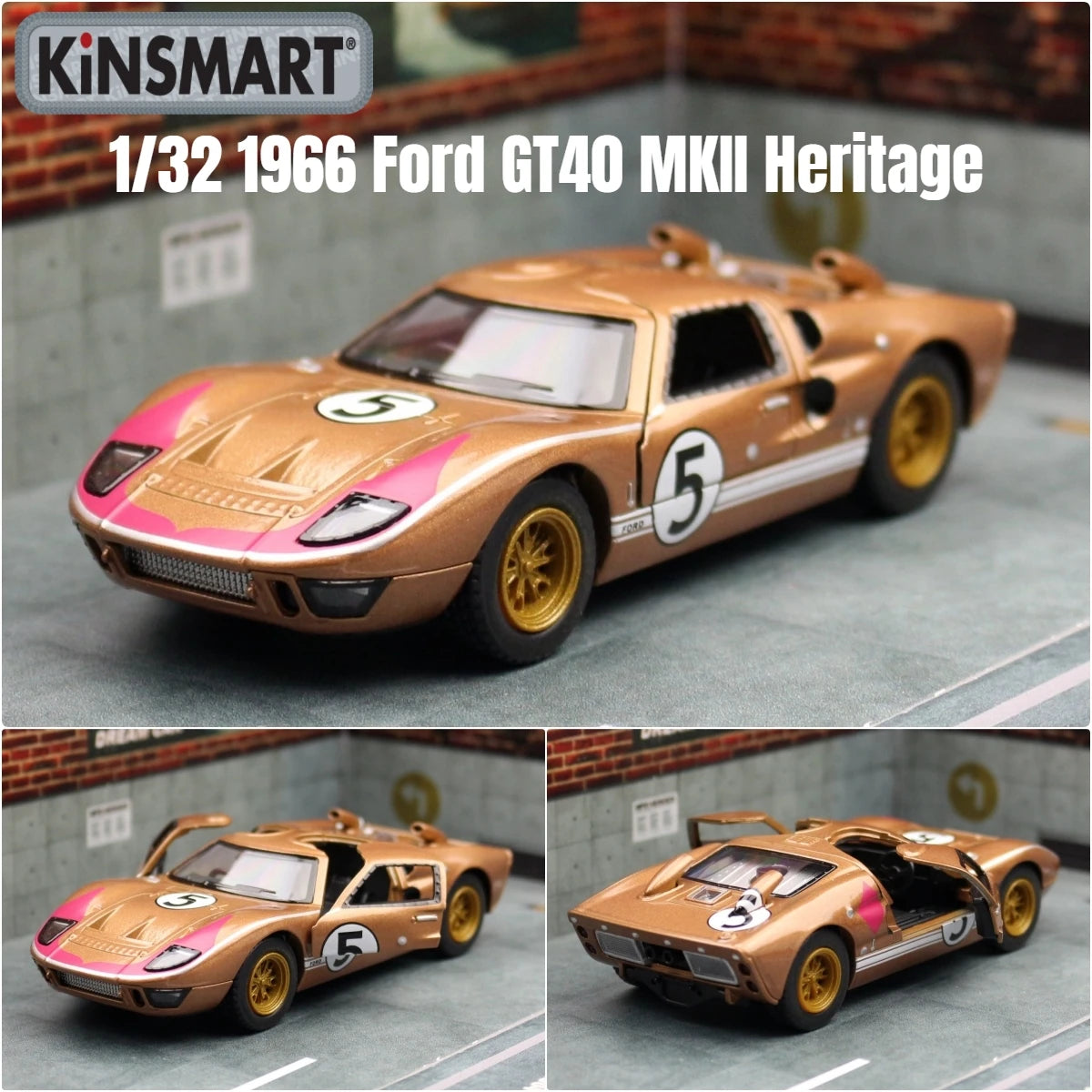 KiNSMART Toy Car Model 1/32 1966 Ford GT40 MKII Racing Rally Alloy Diecast Miniature Vehicle Collection Gift For Children Boy