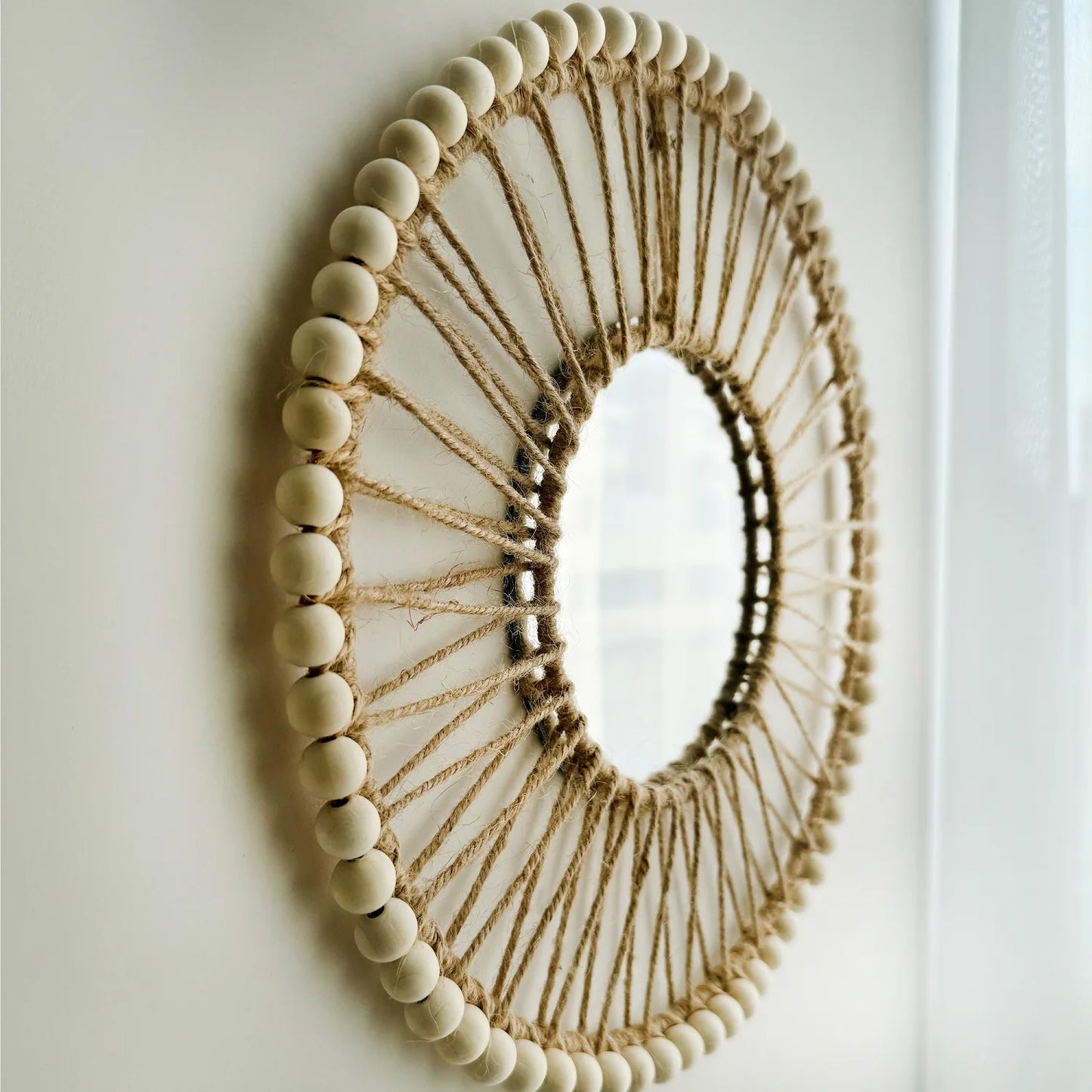 Hand-woven Nordic decorative hanging mirror creative wall sofa porch homestay style background wall hollow out decor mirror