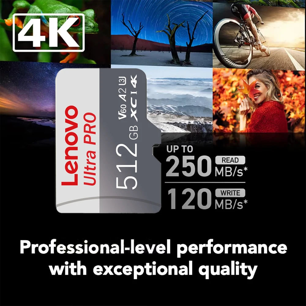 Lenovo 2TB High Speed SD Card 512GB Micro TF Memory Card  1TB Mini SD Card 256GB 128GB TF Card V90 Speed Class 4K Video Recordin