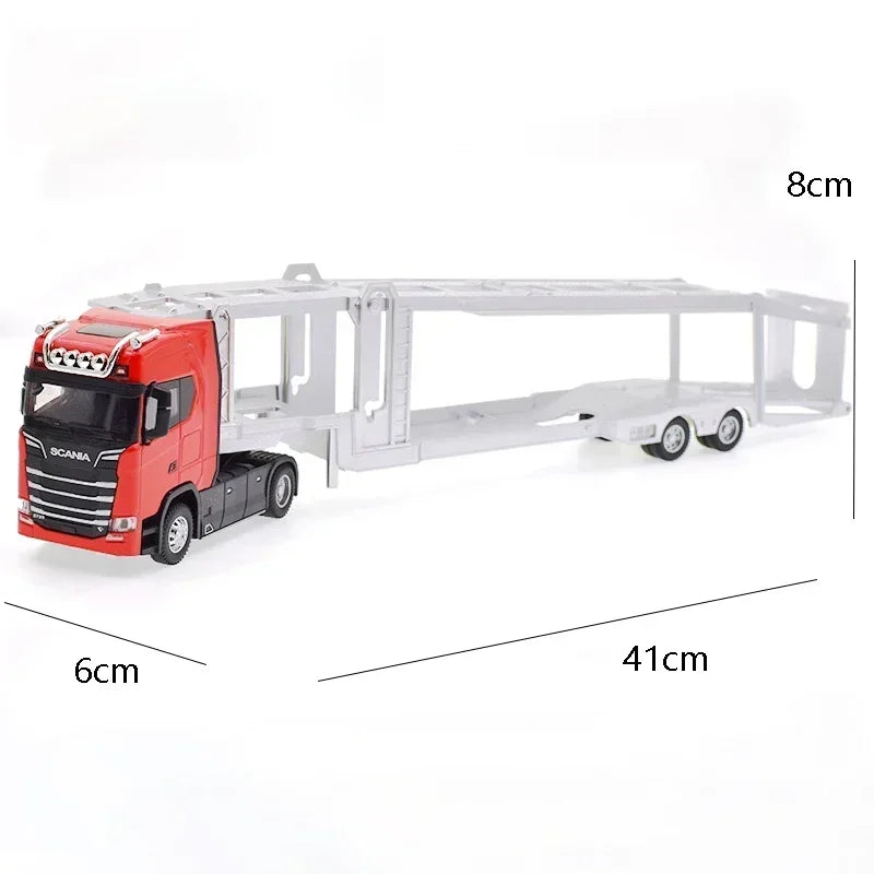 1:50 SCANIA Diecast Metal Model Toy Container truck Pull Back With Sound & Light Trailer Car Toys Xmas Gifts