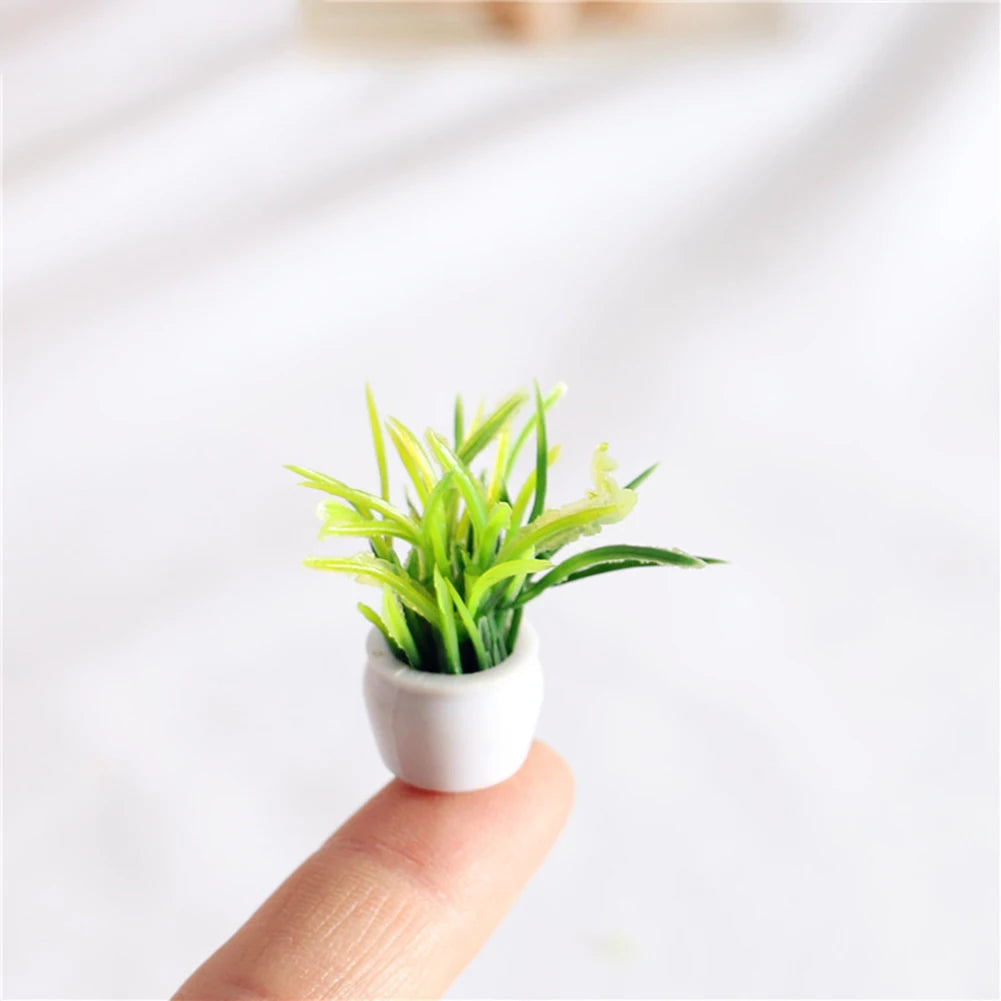 Mini Green Plant Tree Potted Doll House Miniature Furniture Home Decor Kids Toy Flower Pots Fake Simulation Plants