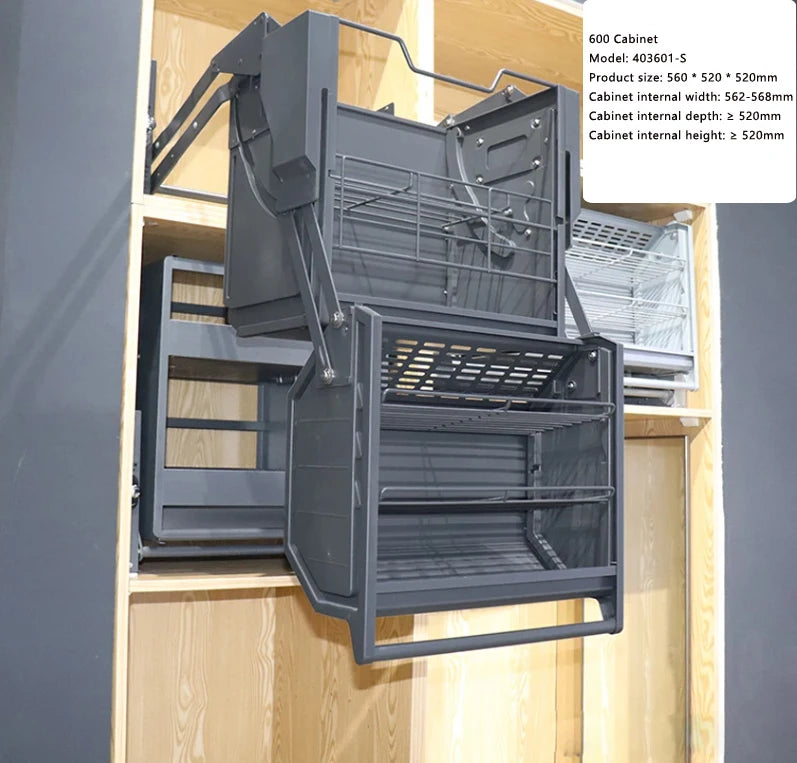 Refrigerator top cabinet double body lifting pull basket double layer hanging cabinet pull-down elevator kitchen storage rack