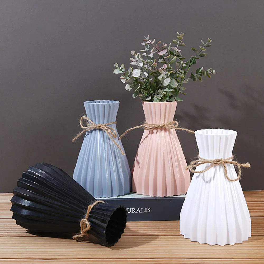 Vase Dry Flower Bottle Simple Modern Waist Cinching Creative Flower Vase Flower Arrangement Plastic Flowerpot Home Decorations