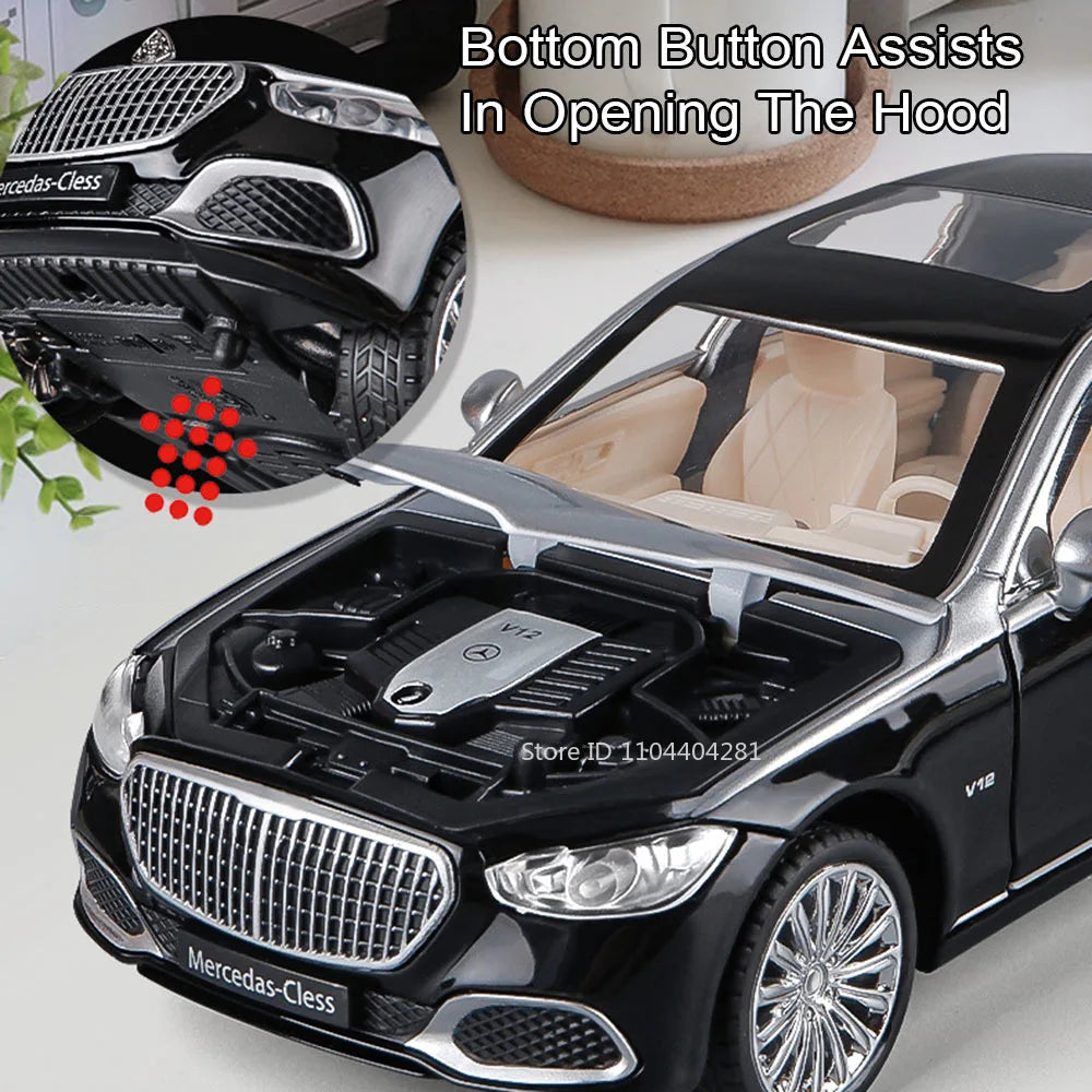 1:24 Maybach S680 GLE350 Car Toys Diecast Alloy Model Sound Light Pull Back Doors Opened Front Wheel Steering Vehices Kids Gift