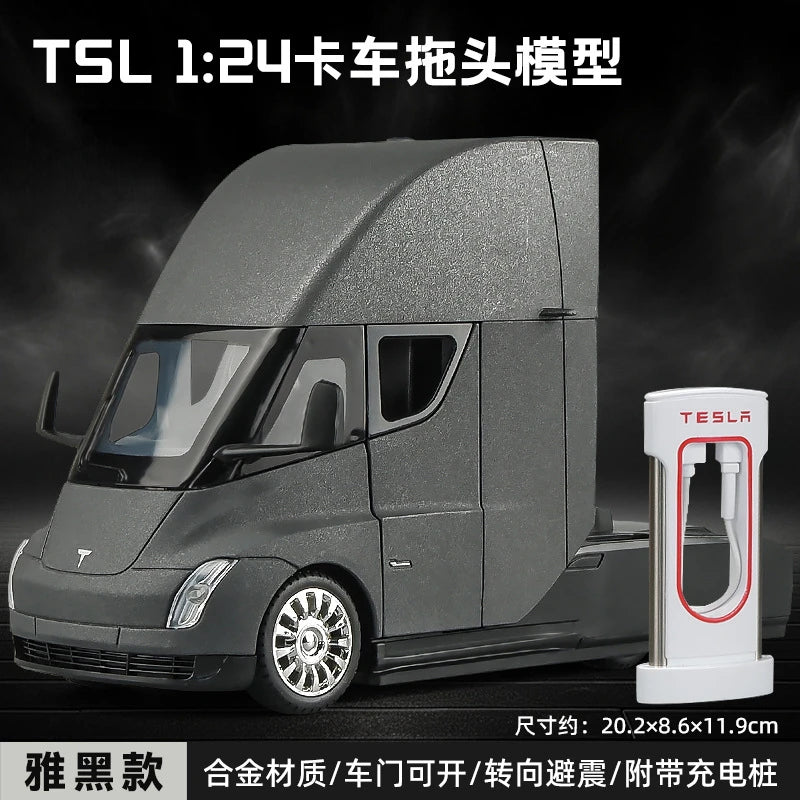 1:24 Tesla SEMI truck Head Trailer Model Metal Alloy Diecast Sound & Light Gift With Boys Collection Car Model Toy C325