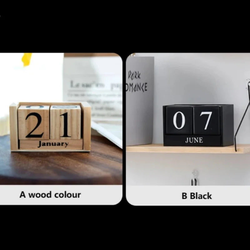 Creative Wooden Perpetual Calendar Eternal Blocks Month Date Ornaments Display Desktop Schedule Daily Planner Home Office Decor