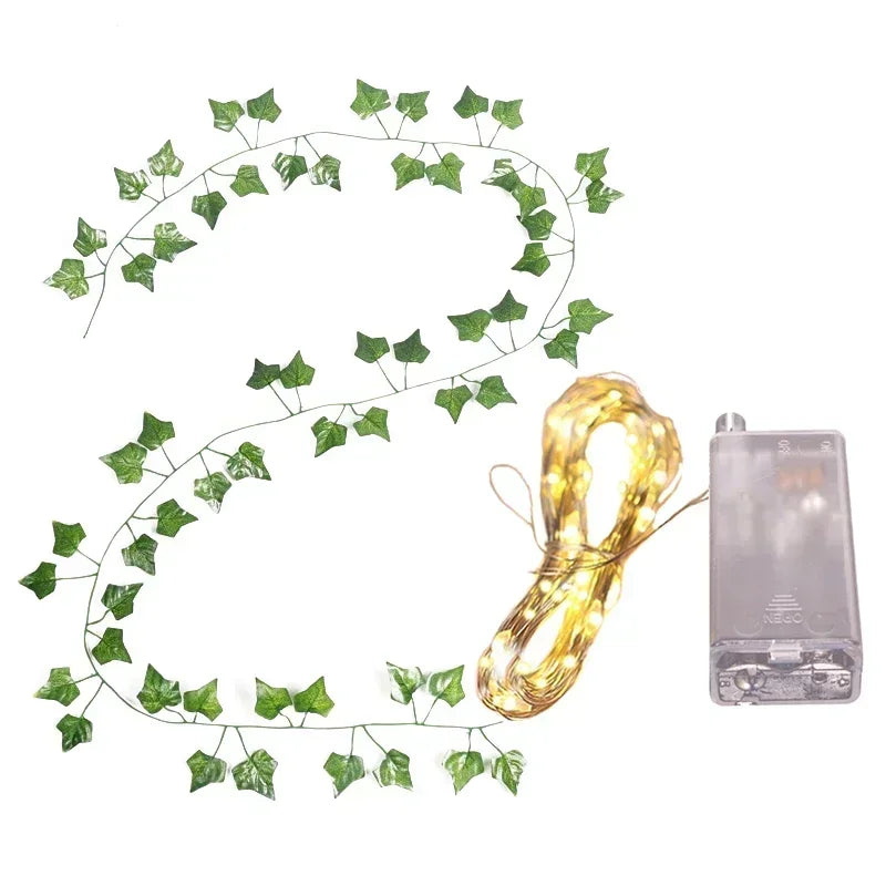 2.3m Silk Leaves Fake Creeper Green Leaf Ivy Vine 3m LED String Lights for Home Wedding Party Hanging Garland Artificial Flower