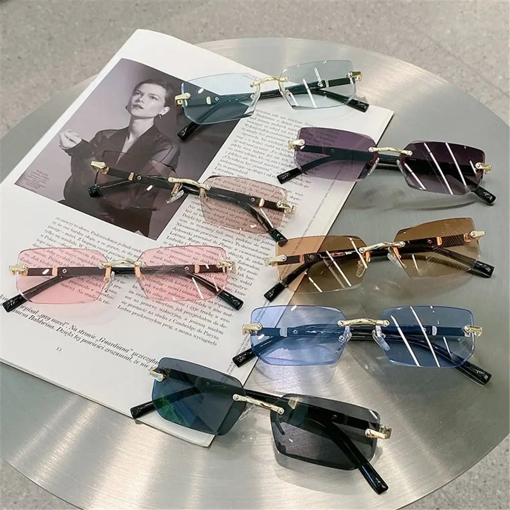 Rimless Sunglasses Rectangle Fashion Popular Women Men Shades Small Square Sun Glasses For Female male Summer Traveling Oculos