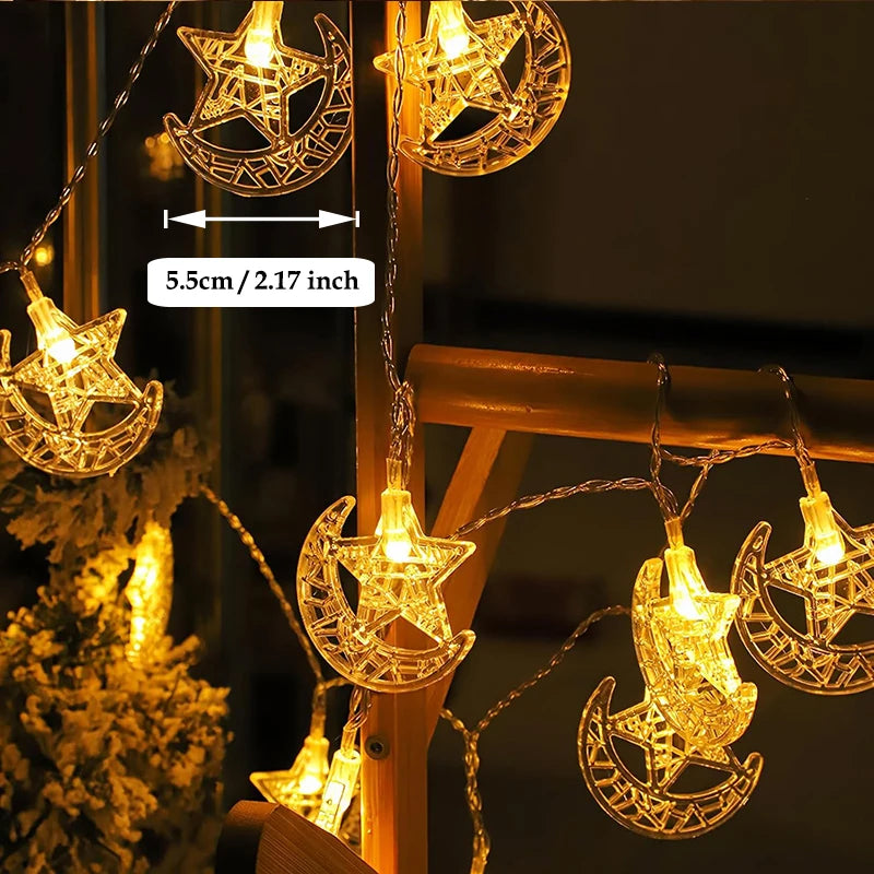 Eid Mubarak Moon Star LED String Light Eid Islamic Muslim Party Supplies Kareem Ramadan Decoration For Home Eid Al-Fitr Ornament