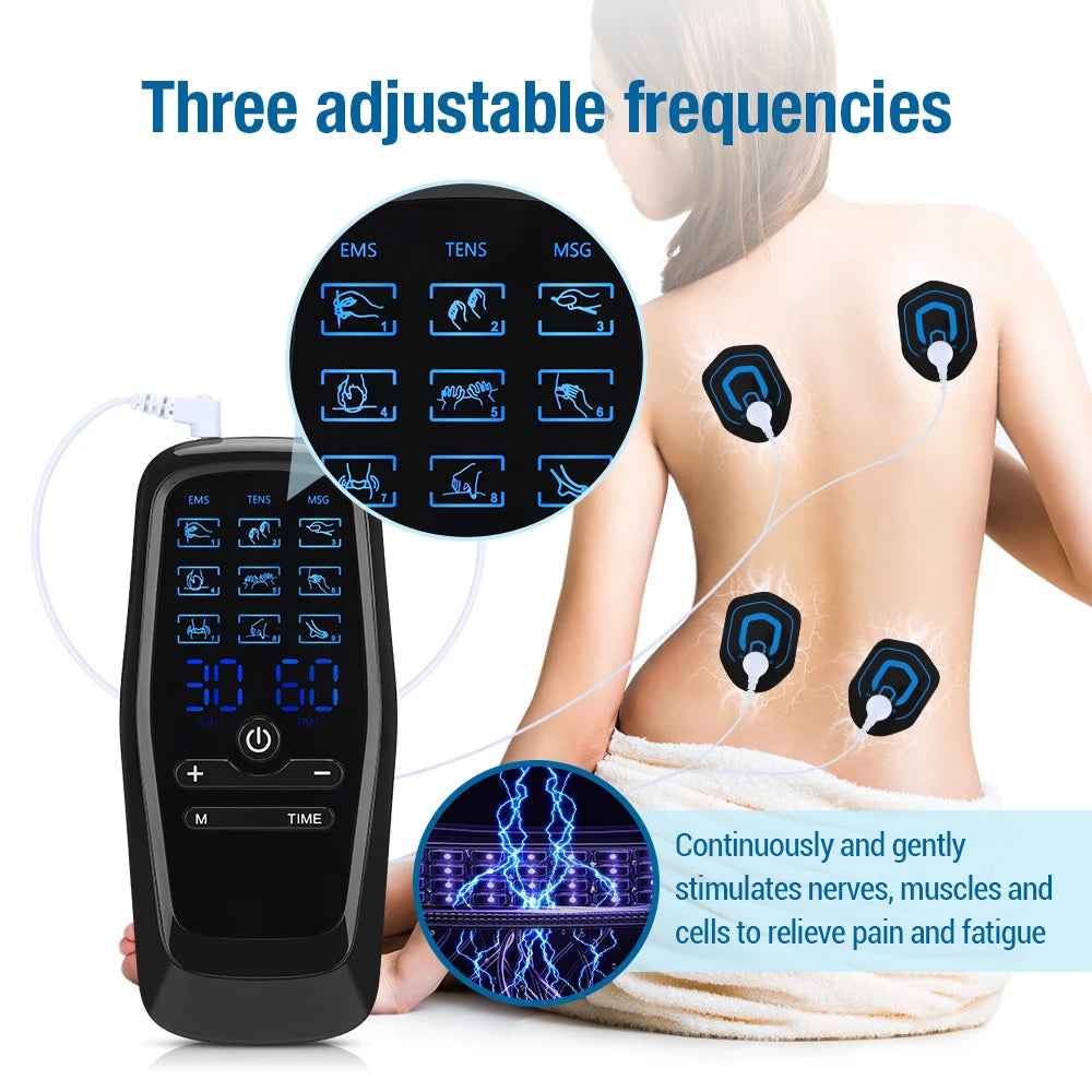 Electric Muscle Stimulator 9 Modes 30 Gears Dual Pulse Dual Output Physiotherapy Instrument Portable Digital Meridian Massager