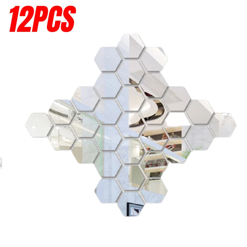 12/24PCS Wall Sticker Mirror 3d Stickers Acrylic Mirror Modern Multi-piece Package Large Pattern Self Adhesive Decorative Mirror