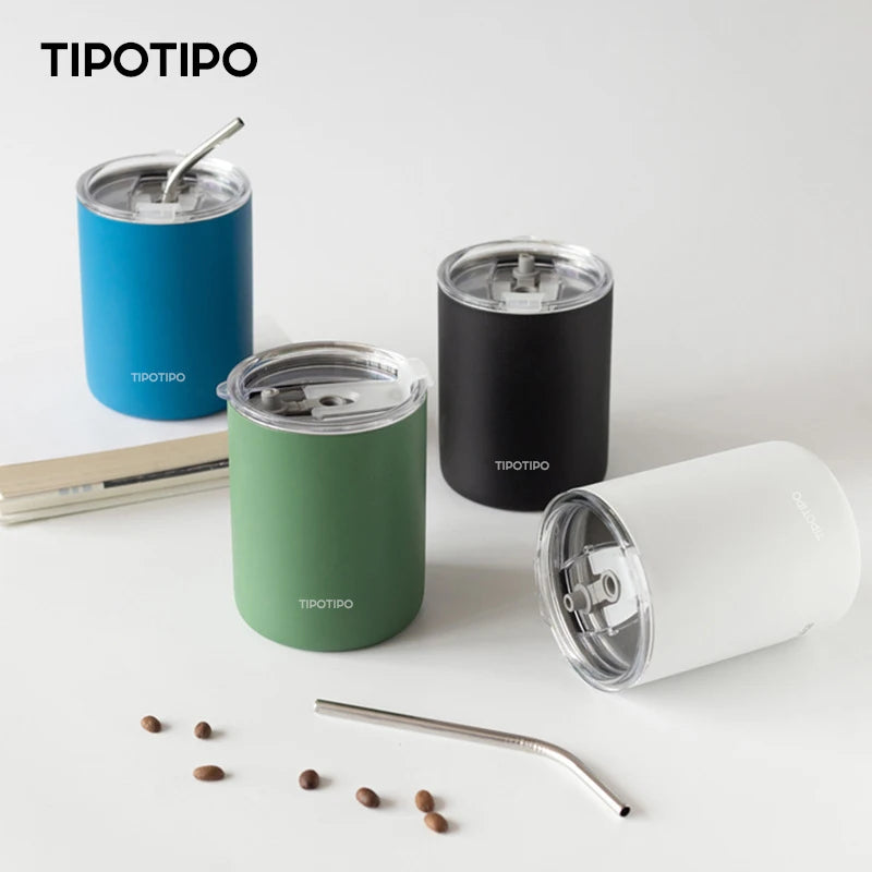 304 stainless steel double-layer vacuum insulated cup, with straw, lid, office cup, personal cup, coffee cup, sharing cup